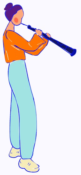 Illustration of Inbal playing the oboe