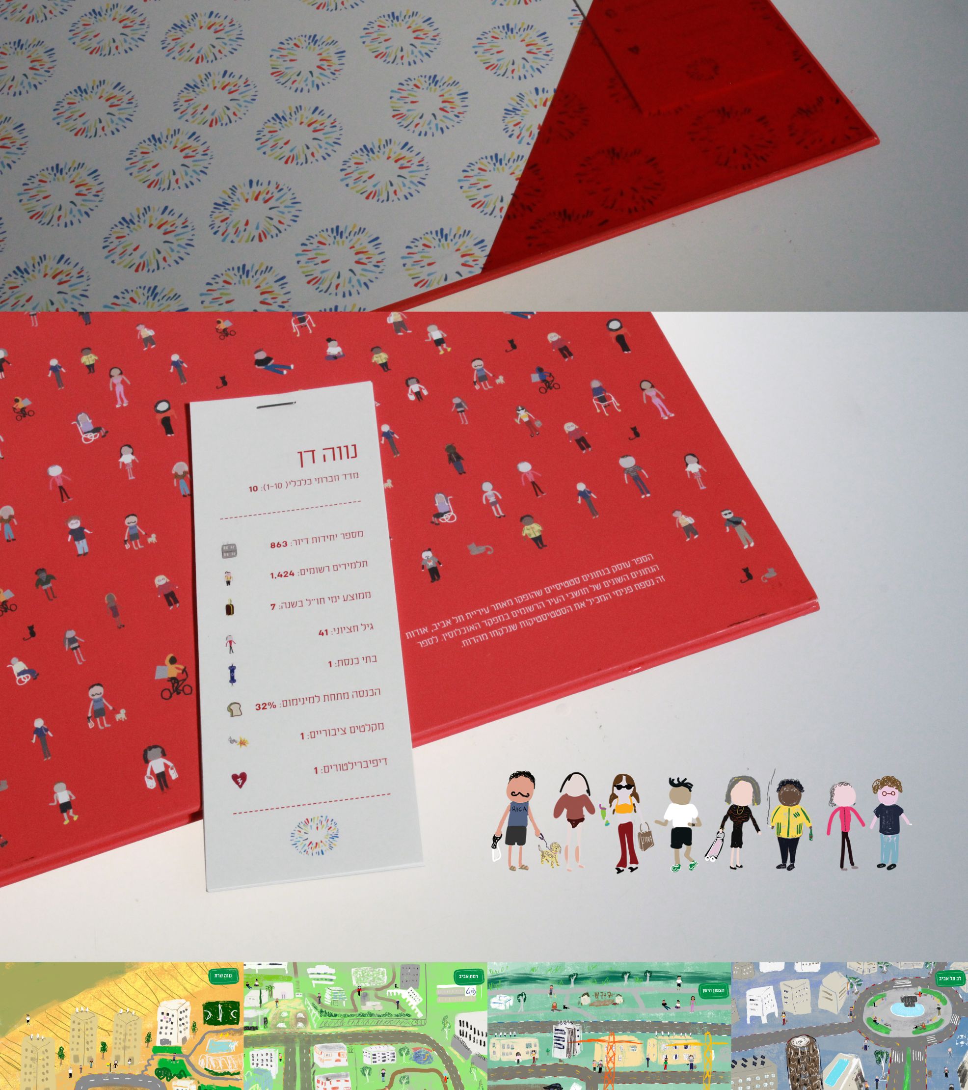 Patterned end papers and the back cover with a data card