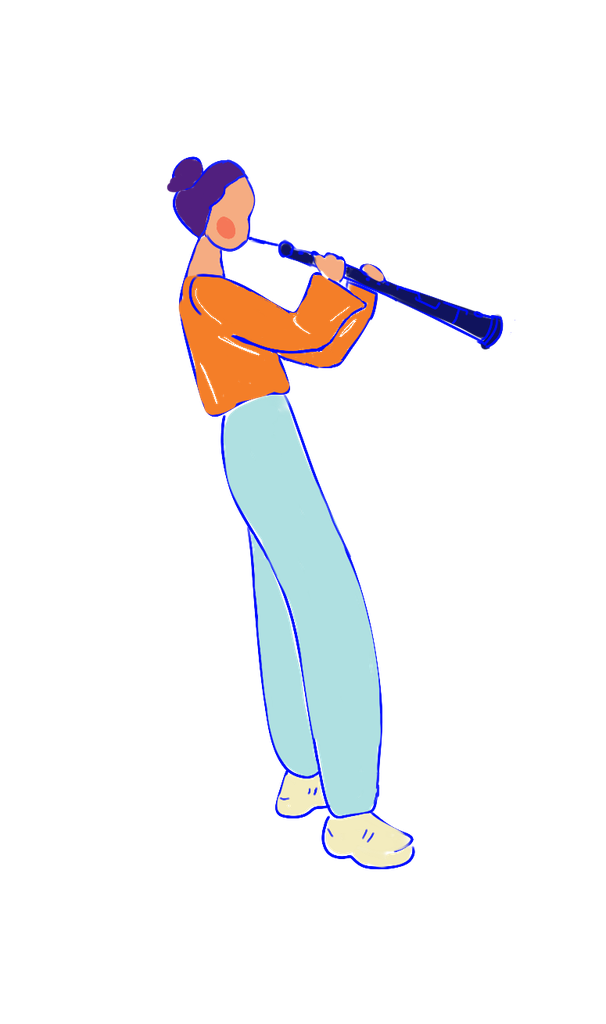 Illustration of Inbal playing the oboe